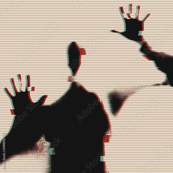 Obraz Illustration of Dark Figure Behind a Glitching Screen, Digital Trap in a Matrix 