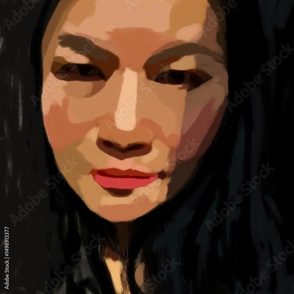 Fototapeta Portrait of an Asian, with shadow