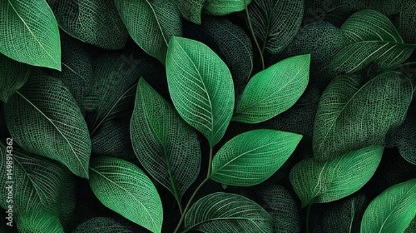 Fototapeta Stylized Green Leaf Pattern on Botanical Canvas Background