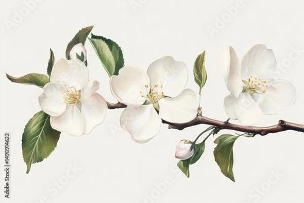 Obraz tenderness, delicate apple blossoms, hand-drawn folk elements, minimal spring mood