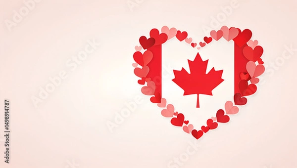 Fototapeta  heart background in soft red and white, symbolizing love for Canada, warm and affectionate with copy space  