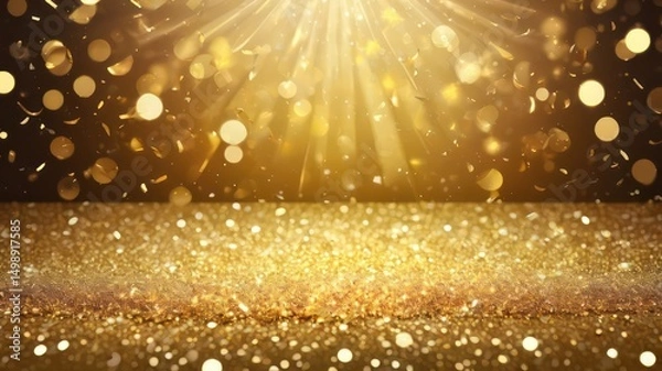 Fototapeta Radiant Burst of Golden Light Showers Sparkling Surface with Dazzling Splendor, Creating an Elegant and Luxurious Festive Ambience