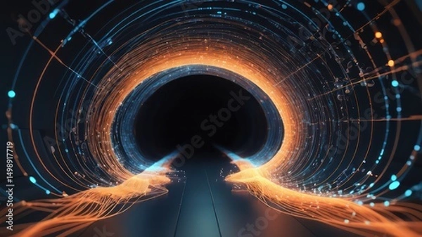 Fototapeta Abstract Tunnel Vision A Journey Through Light and Connectivity Towards an Unknown Destination