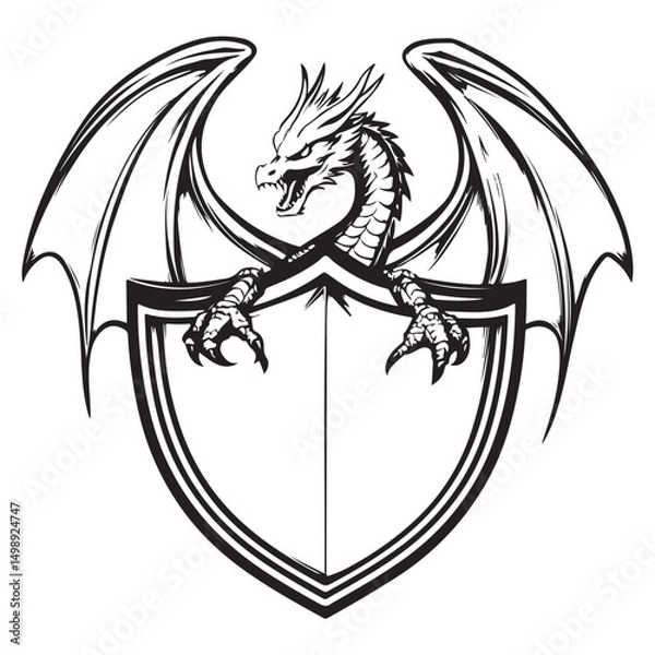 Fototapeta heraldic dragon with shield
