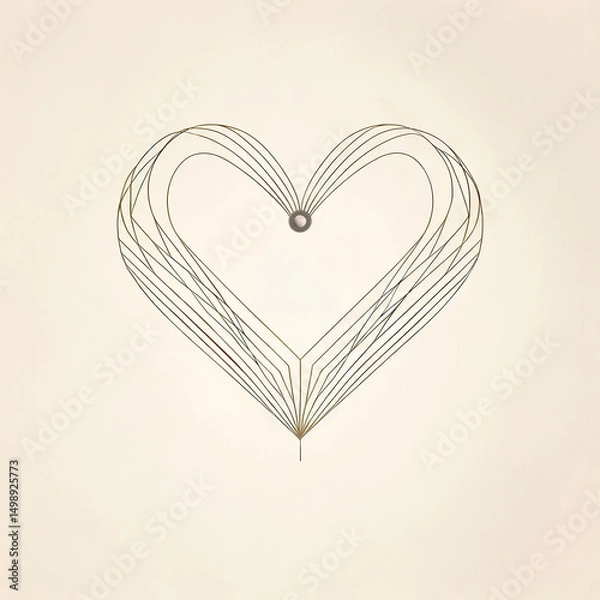 Obraz Minimalist vector illustration greeting card of heart made of clean geometric lines on soft beige background.