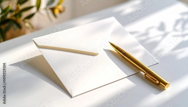 Fototapeta Pen and paper for writing notes, letters, and business documents