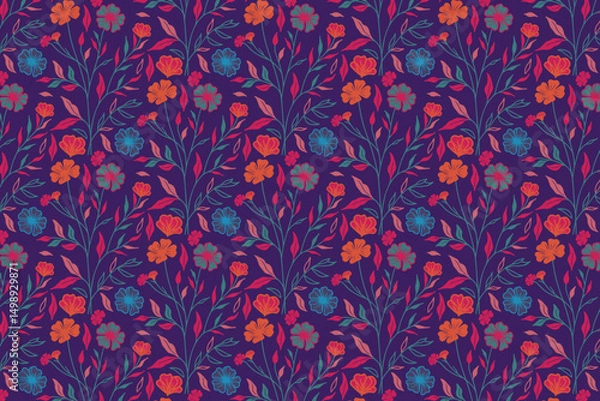 Fototapeta seamless cotton print, floral outline sketch, line art design, modern textile motif, hand drawn flower layout, fashion bloom idea, minimal pattern

