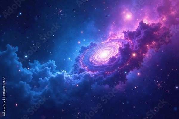 Fototapeta Abstract blue and purple nebula, swirling cosmic dust and gas Perfect for science fiction, fantasy, or tech backgrounds , pattern, fantasy
