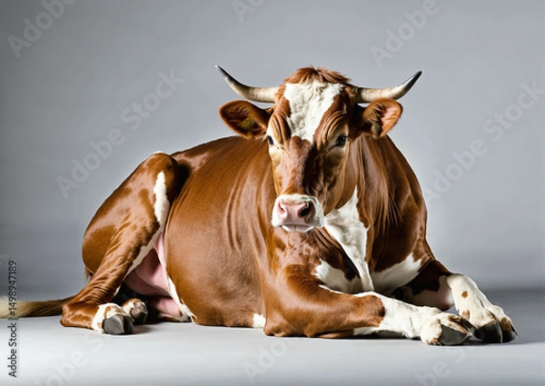 Obraz Close Up Of Young Cow With White And Brown Coat Resting