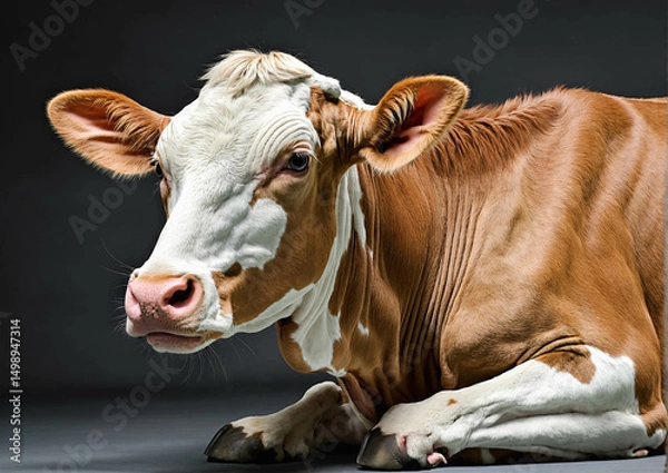 Obraz Close Up Of Young Cow With White And Brown Coat Resting