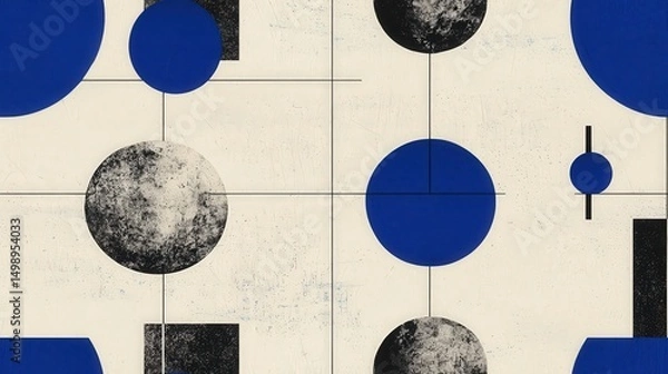 Fototapeta Bold blue and black geometric shapes stand out against a light background, making a captivating and textured visual composition.