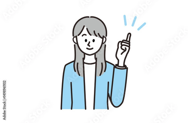 Obraz 笑顔で指差しポーズをとるスーツの女性