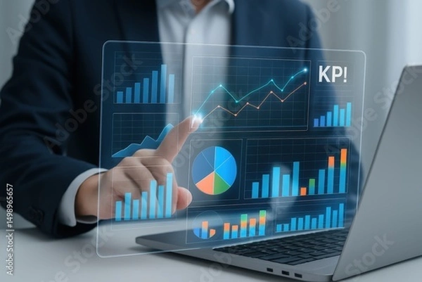 Fototapeta Businessman Analyzing Key Performance Indicators (KPI) on Laptop