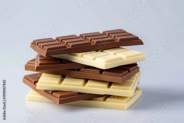 Fototapeta Chocolate bars stacked in an artistic arrangement on a clean surface