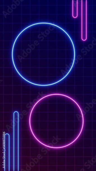 Fototapeta abstract neon lights circle frames flicker and grid , technology and game stream pink and blue vertical social media background