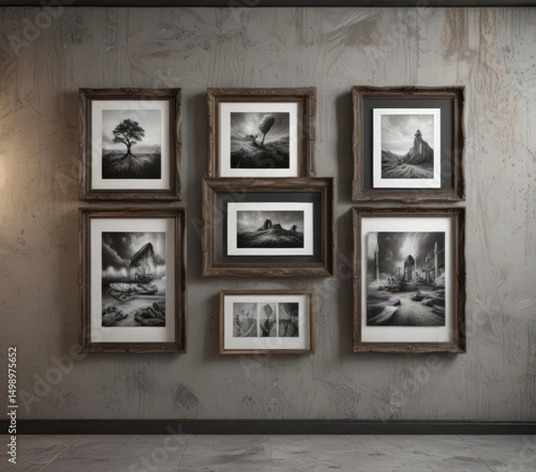 Obraz Multiple frame sizes, textured wall, gallery style display,  size variation,  frames display,  background texture