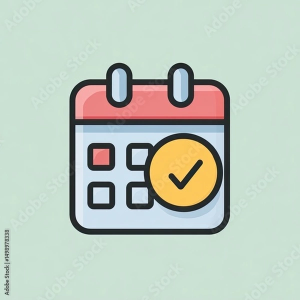 Fototapeta Flat icon of calendar with checkmark, time management theme