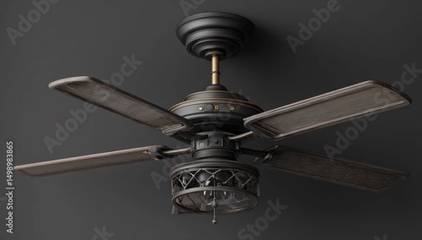 Fototapeta Remote-controlled smart ceiling fan, 3D rendered, isolated on a clean white background