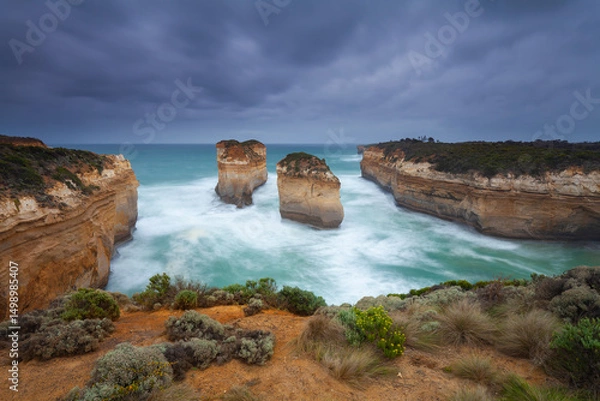 Obraz Tom and Eva Lookout bei aufziehendem Sturm. Great Ocean Road in Bedrohung und Schönheit