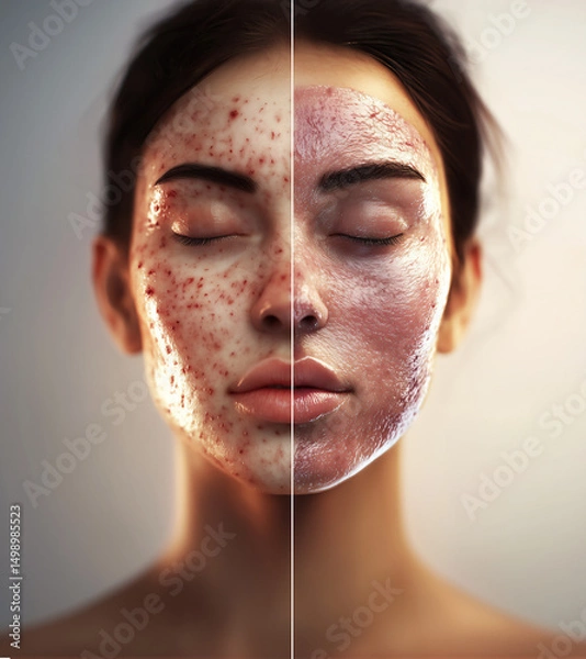 Fototapeta visual collage illustrating the development and application of artificial skin, including scientific and medical aesthetic with a clear "before and after" comparison