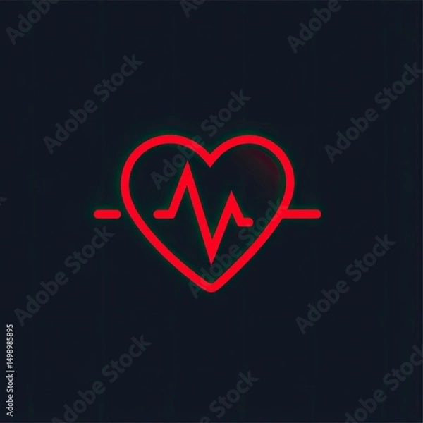 Fototapeta Flat icon of a heart with pulse line, healthcare concept, bold outline
