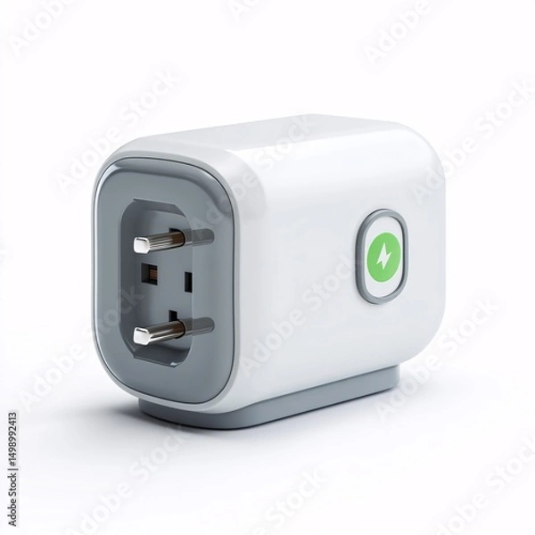 Fototapeta 3D smart plug with energy monitoring, placed on a simple white backdrop