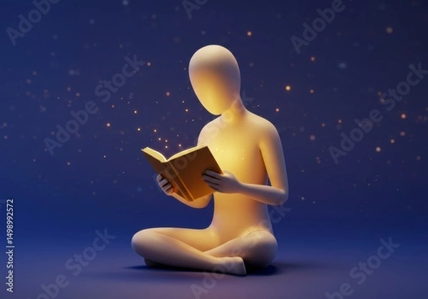 Fototapeta Person Reading Book Emitting Light in Dark Setting