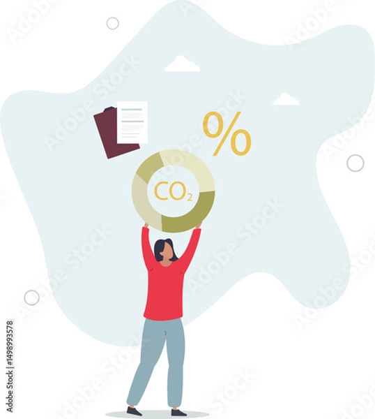 Obraz Character showing way to reduce CO2 emission through carbon tax, credit and eco investing. Low carbon and environmental responsibility concept. character life .