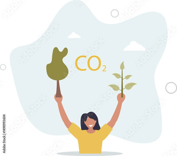 Obraz presenting way to reduce CO2 emission footprint through carbon offset, credit and forest conservation. Low carbon concept. character life .