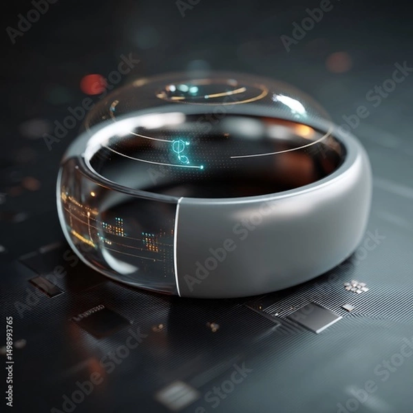 Fototapeta Augmented reality smart ring in 3D, providing interactive features for a futuristic lifedesign.