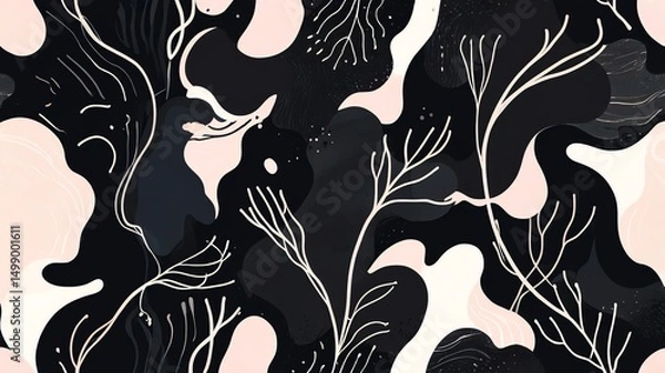 Fototapeta Abstract Floral Black and Pink Seamless Pattern