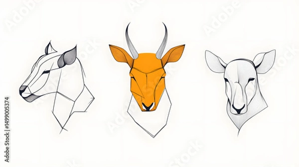 Fototapeta one line art animal portraits, minimalist vector style, continuous line technique, white background