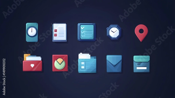 Fototapeta pack of business productivity icons, vector style, modern tech feel, suitable for UI design and infographics