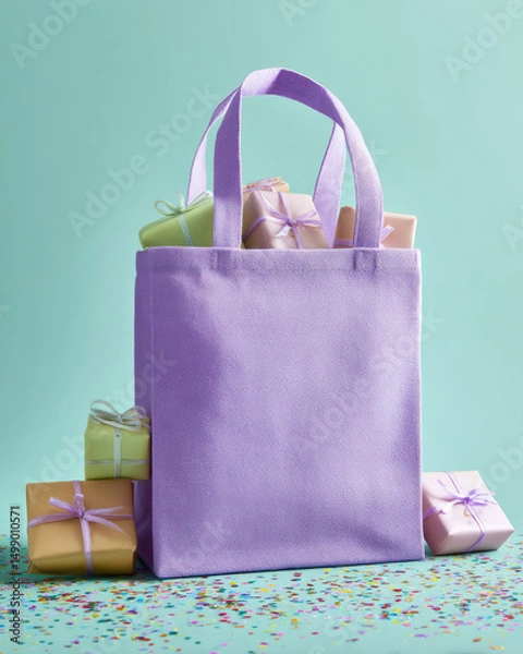 Fototapeta Photo of a pastel violet reusable shopping bag, capturing the soft elegance and practicality of eco-friendly fashion
