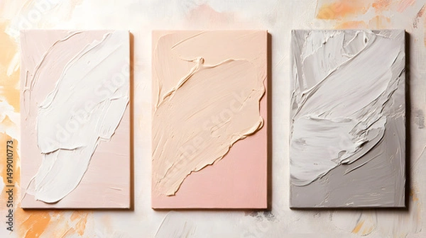 Fototapeta Paint texture background set. Abstract hand painted templates in light neutral colors. Contemporary minimal artwork. Illustration with brush strokes. Modern textured oil painting on canvas