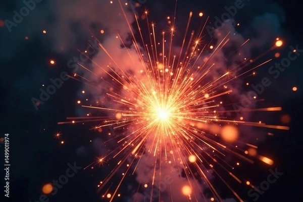 Obraz Close-up of exploding firecrackers, sparks and smoke filling the frame , night, chinese new year