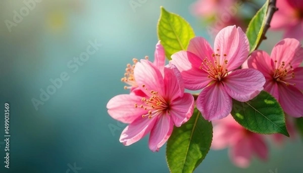 Obraz Vibrant spring blossoms in full bloom, showcasing colorful petals and fresh green leaves , spring scene, garden, purple