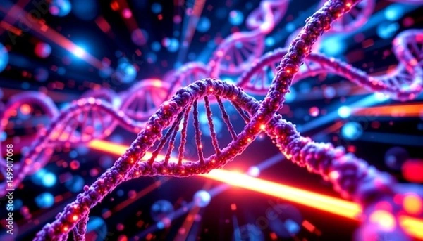 Fototapeta a striking digital artwork that combines a dna double helix with a nebula of space and stars