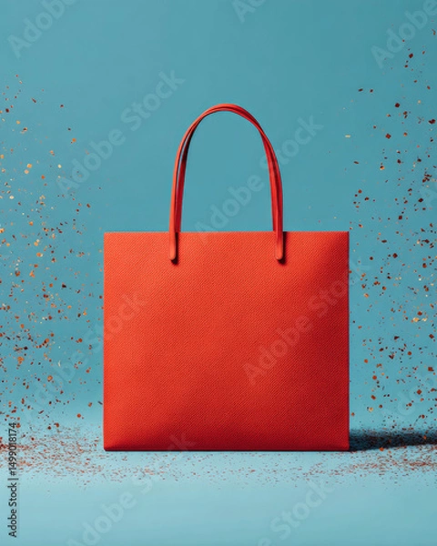 Fototapeta Vivid red shopping bag with smooth surfaces bursting with fresh items, creating a striking and dynamic visual appeal