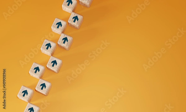 Fototapeta Concept of conformism, vertical of power. Unchanging course of development. Chain of arrows blocks. Consistency and focus.  Education and skill growth. Building a solid strategy.