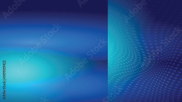 Fototapeta Abstract glow light and shade with halftone dot screen on gradient dark blue creative background. Vector illustration.