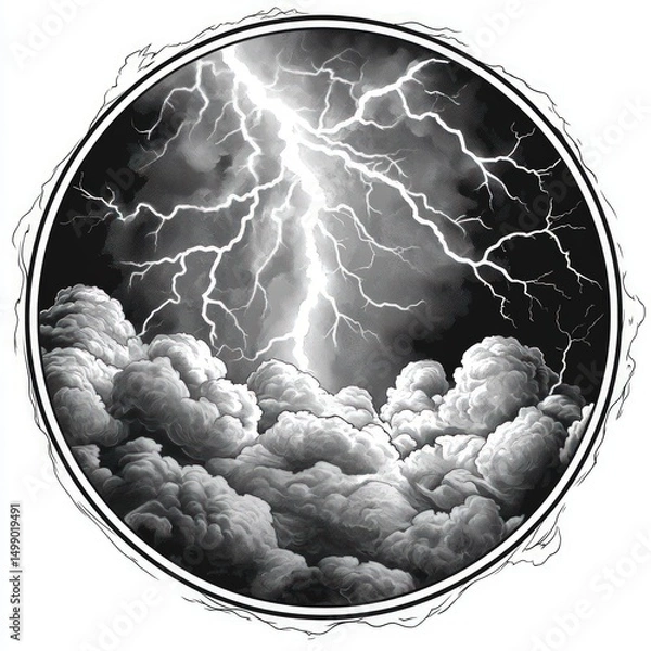 Fototapeta Dramatic storm clouds with a powerful lightning bolt