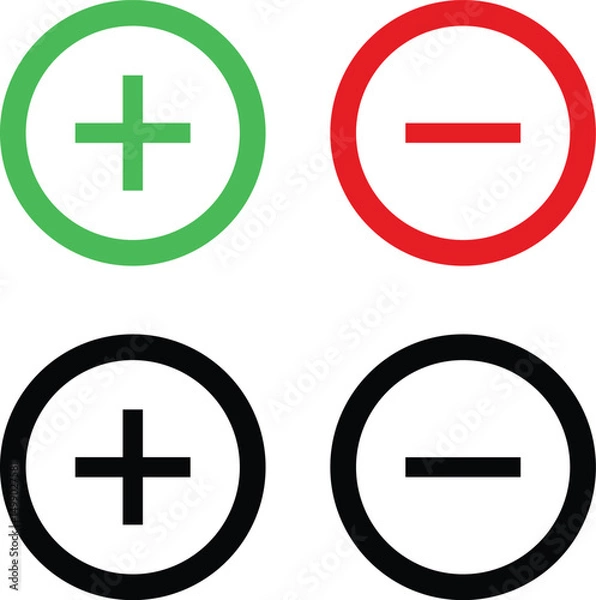 Fototapeta positive icon, negative icon, circle symbol, plus symbol icon, minus symbol icon, simple icon design, minimalist style, vector illustration