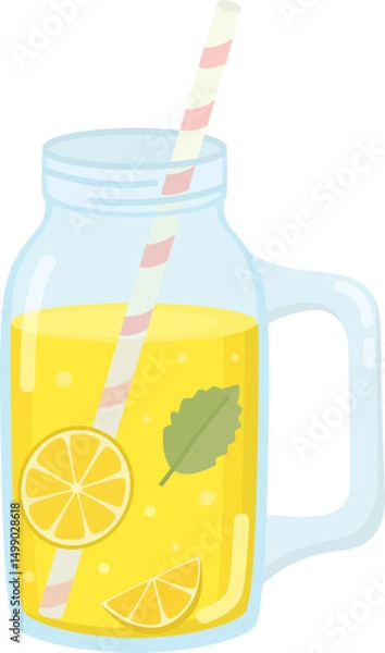 Obraz Summer refreshing drink with lemon and mint. Lemonade in a mason jar isolated on a white background