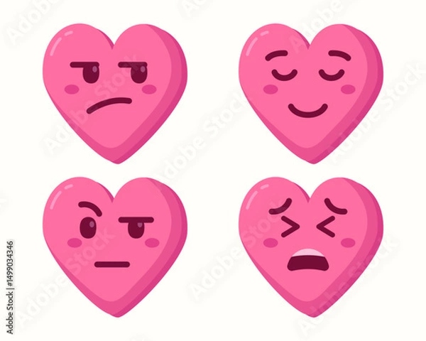 Fototapeta pink heart emoticons icons isolated set collection