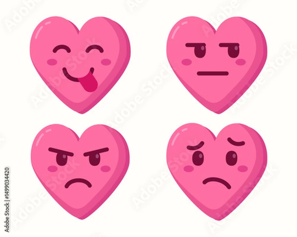 Fototapeta pink heart emoticons icons isolated set collection