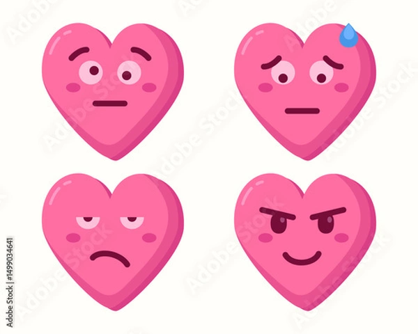Fototapeta pink heart emoticons icons isolated set collection