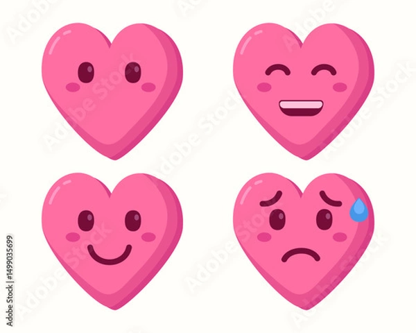 Fototapeta pink heart emoticons icons isolated set collection