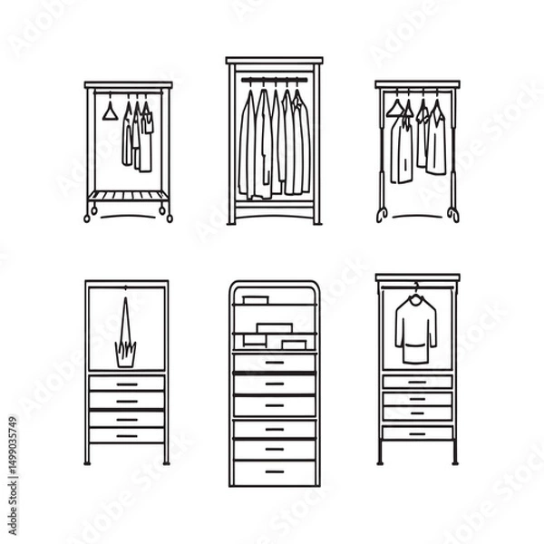 Fototapeta simple closet organization system vector line drawing design