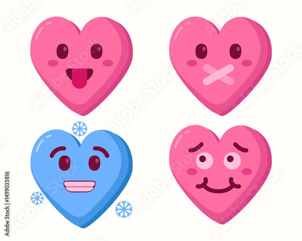 Fototapeta cute heart emoticons icons isolated set collection